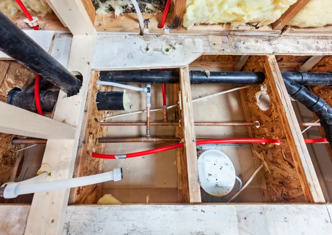 Under the floor during a plumbing remodel